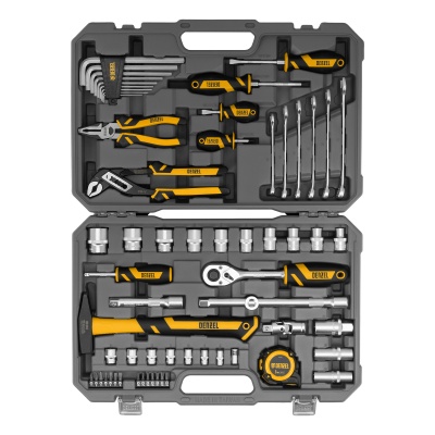 Набор инструментов, 1/2", 1/4", CrV, S2, пластиковый кейс, 64 предмета Denzel купить в Москве с доставкой по всей России | ProtosMarket.ru