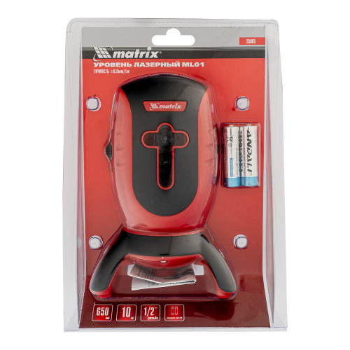 Лазерный уровень ML01T, дальность 10 м, точность ± 0,5 мм, / 1 м, длина волны 650 нм, проекция 1 вертикальная 1 горизонтальная плоскость, резьба под штатив 5/8" Matrix купить в Москве с доставкой по всей России | ProtosMarket.ru