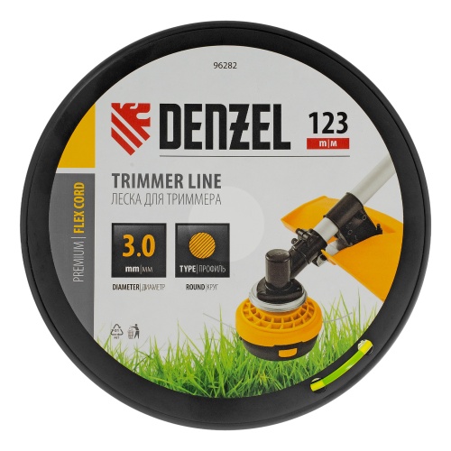 Леска для триммера круглая, 3,0мм х 123м, на DIN катушке FLEX CORD,  Denzel купить в Москве с доставкой по всей России | ProtosMarket.ru