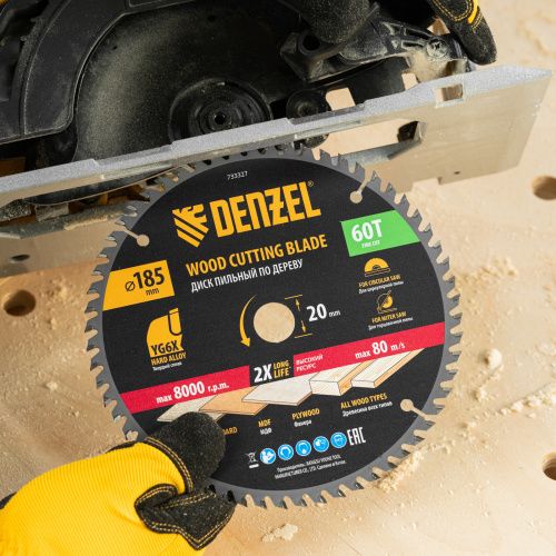 Пильный диск по дереву ф185 х 20 мм, 60 зубьев Denzel купить в Москве с доставкой по всей России | ProtosMarket.ru