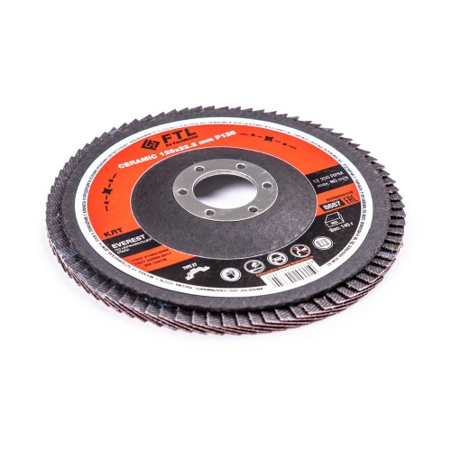 Круг лепестковый с керамическим абразивом для шлифования по нержавеющей стали FTL Everest 27 125 х 22,2 мм P120 купить в Москве с доставкой по всей России | ProtosMarket.ru