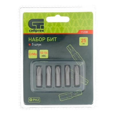 Бита PH2 x 25, сталь CrMo, 5 шт. Сибртех купить в Москве с доставкой по всей России | ProtosMarket.ru