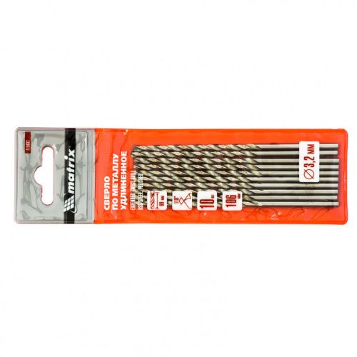 Сверло по металлу, 3.2 х 106 мм, полированное, удл, HSS, 10 шт, цилиндрический хвостовик Matrix купить в Москве с доставкой по всей России | ProtosMarket.ru