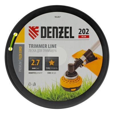 Леска для триммера звезда, 2,7мм х 202м, на DIN катушке FLEX CORD Denzel купить в Москве с доставкой по всей России | ProtosMarket.ru
