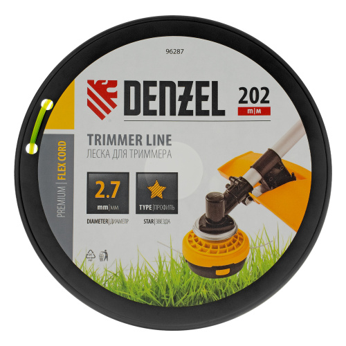 Леска для триммера звезда, 2,7мм х 202м, на DIN катушке FLEX CORD Denzel купить в Москве с доставкой по всей России | ProtosMarket.ru