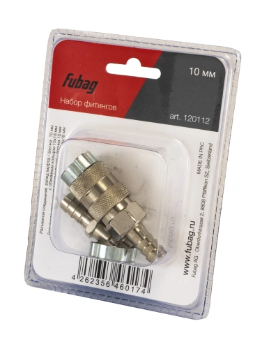 FUBAG Набор: Разъемное соединение рапид (муфта) елочка 10мм с обжимным кольцом 15х18мм Разъемное соединение рапид (штуцер) елочка 10мм с обжимным кольцом 10x15мм купить в Москве с доставкой по всей России | ProtosMarket.ru