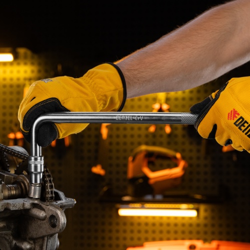 Вороток Г-образный, 300*75 мм, квадрат 1/2", CrV, матовый хром Denzel купить в Москве с доставкой по всей России | ProtosMarket.ru