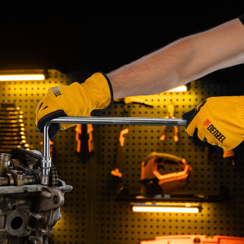 Вороток Г-образный, 375*100 мм, квадрат 1/2", CrV, матовый хром Denzel купить в Москве с доставкой по всей России | ProtosMarket.ru