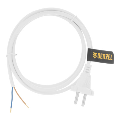 Шнур сетевой Energy Series, ПВС, 1,5 м, 2 x 1 мм, с неразборной вилкой, белый, Denzel купить в Москве с доставкой по всей России | ProtosMarket.ru