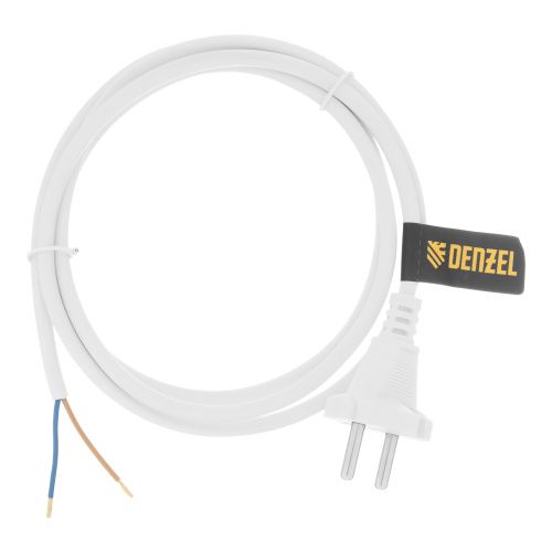 Шнур сетевой Energy Series, ПВС, 1,5 м, 2 x 1 мм, с неразборной вилкой, белый, Denzel купить в Москве с доставкой по всей России | ProtosMarket.ru