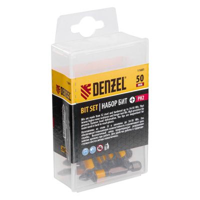 Бита PH2х50, сталь легированная S2, 20 шт., пластиковая коробка, , Е 6,3 Denzel купить в Москве с доставкой по всей России | ProtosMarket.ru