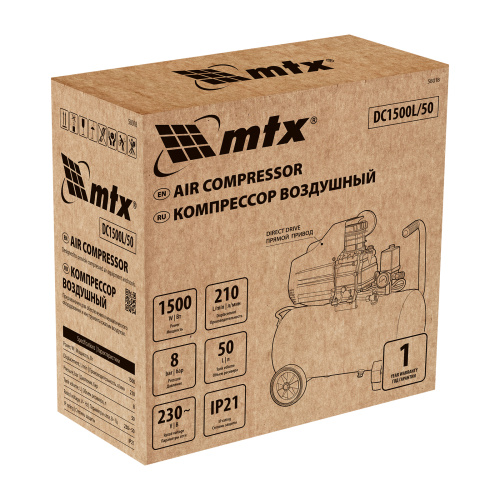 Компрессор воздушный DC1500L/50, 1,5 кВт, 50 л, 210 л/мин MTX купить в Москве с доставкой по всей России | ProtosMarket.ru