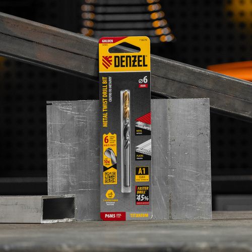 Сверло спиральное по металлу 6 x 93мм, Р6М5, Golden Tip, многогранная заточка Denzel купить в Москве с доставкой по всей России | ProtosMarket.ru
