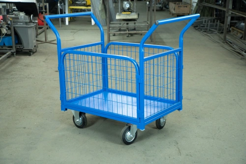 Тележка платформенная TOR ТП-2С (600х900) с бортами из сетки и двумя ручками (колеса 160 мм) купить в Москве с доставкой по всей России | ProtosMarket.ru