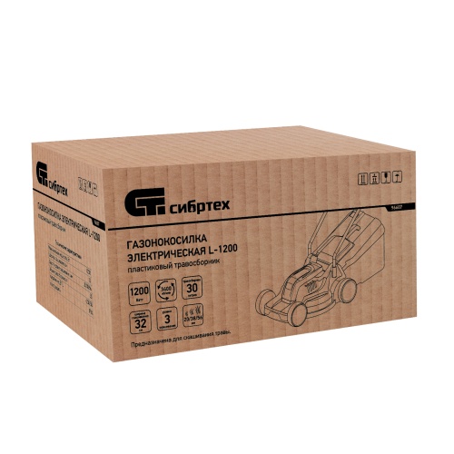 Газонокосилка электрическая L1200, 1200 Вт, ширина 32 см, 3 уровня, пластиковый травосборник 30 л. Сибртех купить в Москве с доставкой по всей России | ProtosMarket.ru