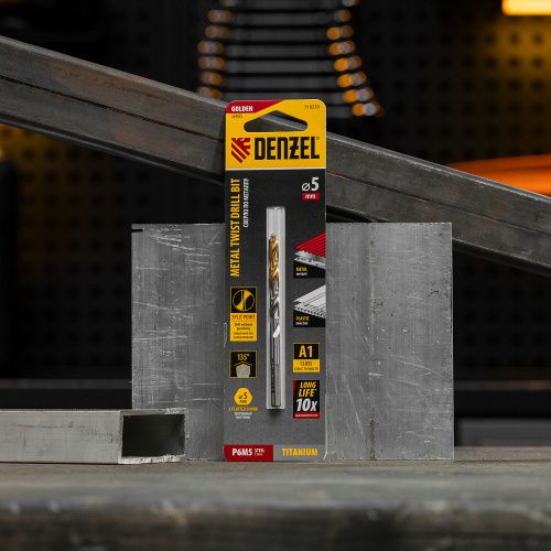 Сверло спиральное по металлу 5 x 86 мм, Р6М5, Golden Tip  Denzel купить в Москве с доставкой по всей России | ProtosMarket.ru