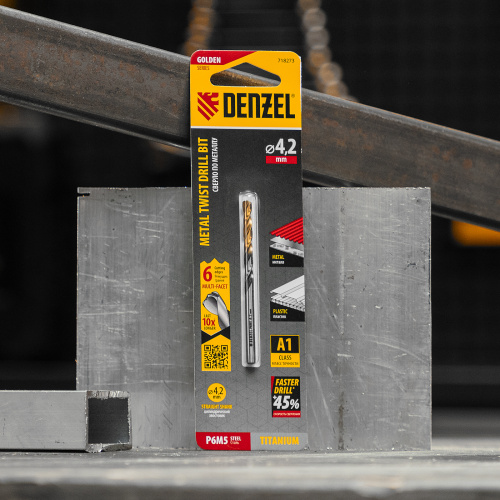 Сверло спиральное по металлу 4,2 x 75мм, Р6М5, Golden Tip, многогранная заточка Denzel купить в Москве с доставкой по всей России | ProtosMarket.ru
