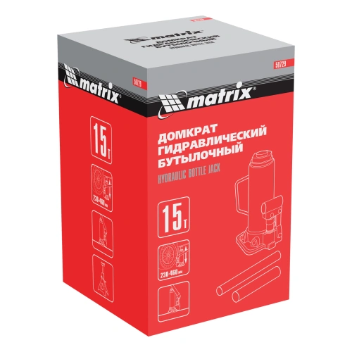 Домкрат гидравлический бутылочный, 15 т, высота подъема 230-460 мм Matrix купить в Москве с доставкой по всей России | ProtosMarket.ru