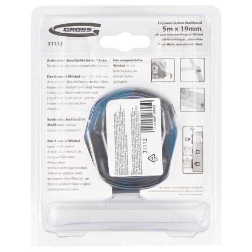Рулетка "Schlagfest",5 м x 19 мм,магнитный обрезиненный зацеп,двусторонняя шкала,Нейлоновое покрытие,автоматическая фиксация Gross купить в Москве с доставкой по всей России | ProtosMarket.ru