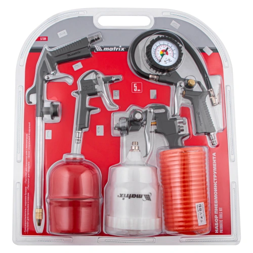 Набор пневмоинструмента, 5 предметов, быстросъемное соединение, краскораспылитель с верхним бачком Matrix по ценам производителя в Москве с доставкой по всей России