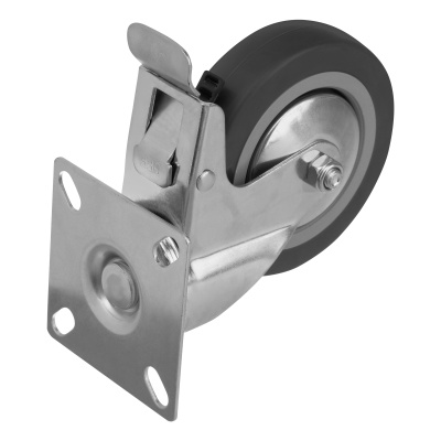 Колесо поворотное с тормозом D 100 мм, крепление  платформенное Сибртех купить в Москве с доставкой по всей России | ProtosMarket.ru