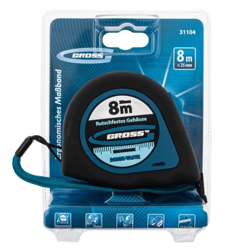 Рулетка "Ergonomisch",8 м x 25 мм,магнитный обрезиненный зацеп Gross купить в Москве с доставкой по всей России | ProtosMarket.ru