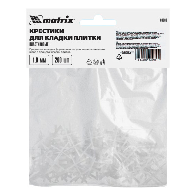 Крестики, 1.0 мм, для кладки плитки, 200 шт Matrix купить в Москве с доставкой по всей России | ProtosMarket.ru