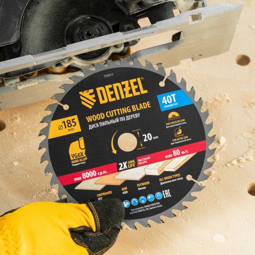 Пильный диск по дереву ф185 х 20 мм, 40 зубьев Denzel купить в Москве с доставкой по всей России | ProtosMarket.ru