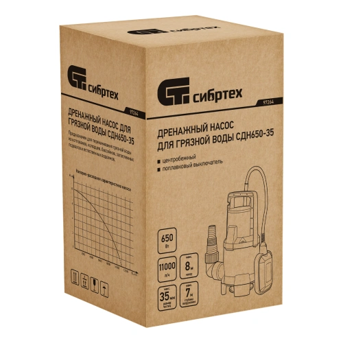 Дренажный насос для грязной воды СДН650-35, 650 Вт, напор 8 м, 11000 л/ч Сибртех по ценам производителя в Москве с доставкой по всей России