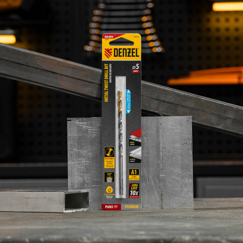 Сверло спиральное по металлу 5 х 132 мм, Р6М5, Golden Tip, удлиненное Denzel купить в Москве с доставкой по всей России | ProtosMarket.ru