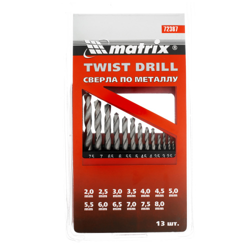Набор сверл по металлу, 2-8 мм (через 0.5 мм) HSS 13 шт, металлическая коробка, цилиндрический хвостовик Matrix купить в Москве с доставкой по всей России | ProtosMarket.ru