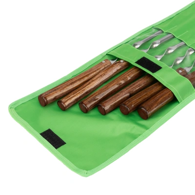 Набор шампуров угловых, 650 мм, с цельной деревянной рукояткой, в чехле, 6 шт, Camping Palisad купить в Москве с доставкой по всей России | ProtosMarket.ru