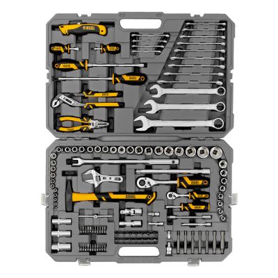 Набор инструментов, 1/2", 1/4", CrV, S2, пластиковый кейс, 122 предмета Denzel купить в Москве с доставкой по всей России | ProtosMarket.ru