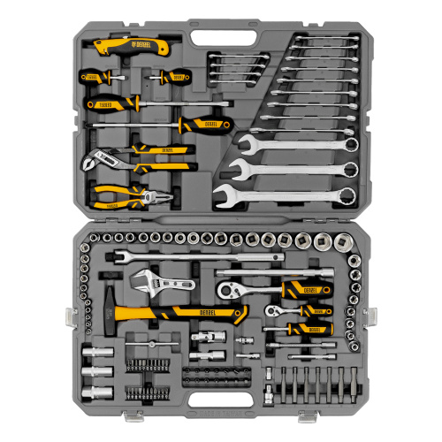 Набор инструментов, 1/2", 1/4", CrV, S2, пластиковый кейс, 122 предмета Denzel купить в Москве с доставкой по всей России | ProtosMarket.ru