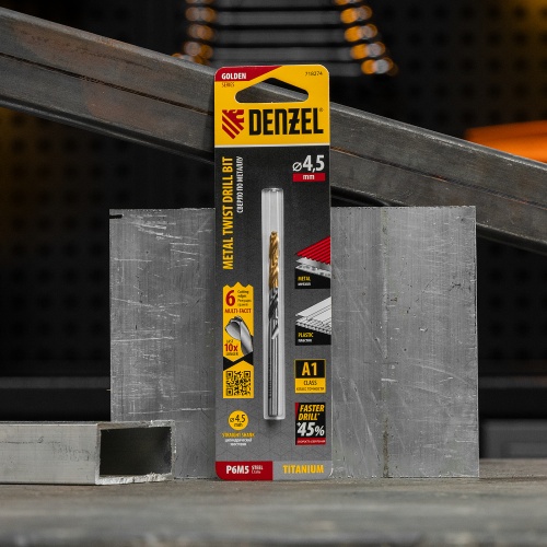 Сверло спиральное по металлу 4,5 x 80мм, Р6М5, Golden Tip, многогранная заточка Denzel купить в Москве с доставкой по всей России | ProtosMarket.ru
