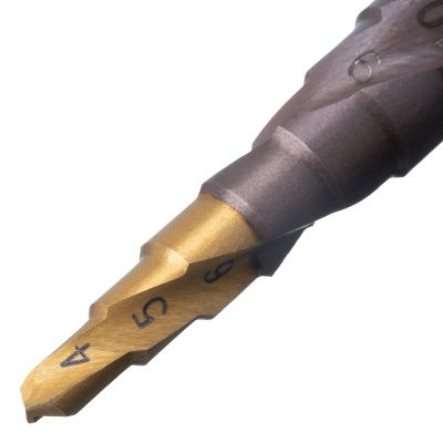 Сверло ступенчатое 4-5-6-7-8-9-10-11-12 мм, Р6М5К5, 6-гр. хвостовик Denzel купить в Москве с доставкой по всей России | ProtosMarket.ru