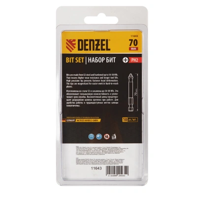 Бита PH2х70, сталь S2, цилиндр., 10 шт. Е 6,3 Denzel купить в Москве с доставкой по всей России | ProtosMarket.ru