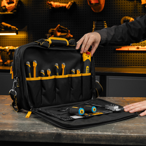 Сумка для инструмента, 400х170х300 мм, 3 отделения, 28 карманов, наплечный ремень Denzel купить в Москве с доставкой по всей России | ProtosMarket.ru