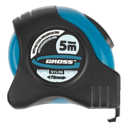 Рулетка "Schlagfest",5 м x 19 мм,магнитный обрезиненный зацеп,двусторонняя шкала,Нейлоновое покрытие,автоматическая фиксация Gross купить в Москве с доставкой по всей России | ProtosMarket.ru