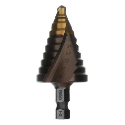 Сверло ступенчатое, 9-12-15-18-21-24-27-30-33-36 мм, Р6М5К5, 6-гр. хвостовик Denzel купить в Москве с доставкой по всей России | ProtosMarket.ru