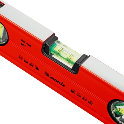 Уровень алюминиевый магнитный, 400 мм, фрезерованный, 3 глазка (1 зеркальный), усиленный Matrix купить в Москве с доставкой по всей России | ProtosMarket.ru