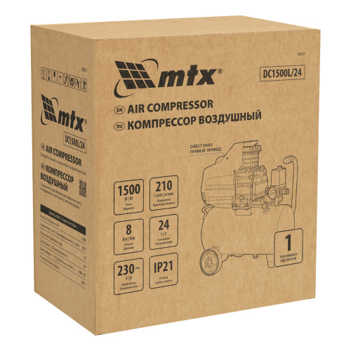 Компрессор воздушный DC1500L/24, 1,5 кВт, 24 л, 210 л/мин MTX купить в Москве с доставкой по всей России | ProtosMarket.ru