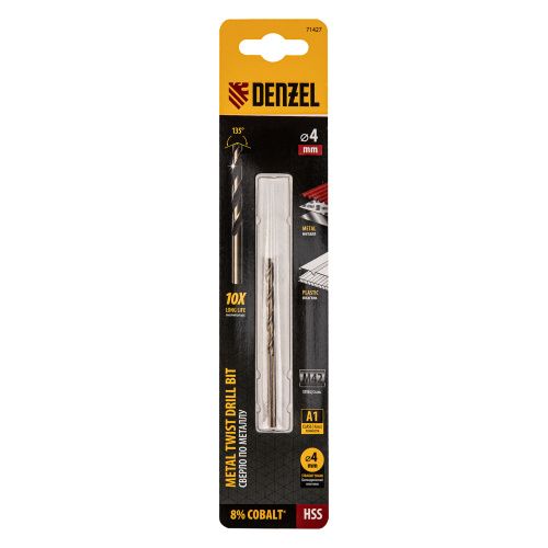 Сверло по металлу, 4 мм, HSS Co-8%// Denzel купить в Москве с доставкой по всей России | ProtosMarket.ru