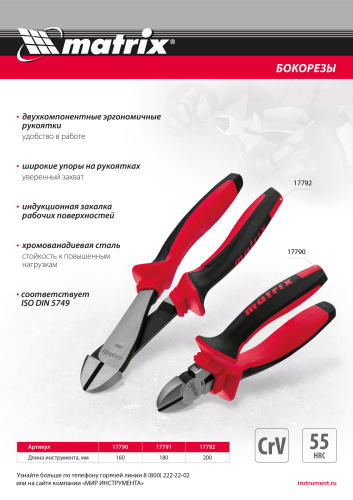 Бокорезы, 200 мм, хром-ванадий, двухкомпонентные рукоятки Matrix купить в Москве с доставкой по всей России | ProtosMarket.ru
