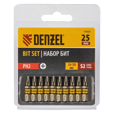Бита PH2х25, сталь S2, шестигранный профиль, 10 шт. Е 6,3 Denzel купить в Москве с доставкой по всей России | ProtosMarket.ru