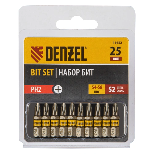 Бита PH2х25, сталь S2, шестигранный профиль, 10 шт. Е 6,3 Denzel купить в Москве с доставкой по всей России | ProtosMarket.ru