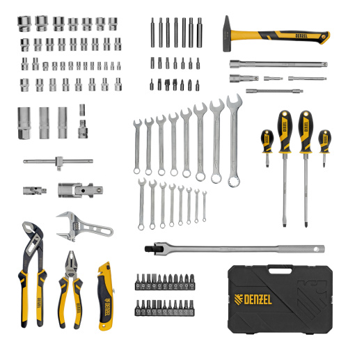 Набор инструментов, 1/2", 1/4", CrV, S2, пластиковый кейс, 122 предмета Denzel купить в Москве с доставкой по всей России | ProtosMarket.ru