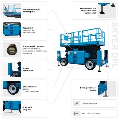 Подъемник самоходный дизельный ножничный с выдвижными платформами SKYER DPL1568 купить в Москве с доставкой по всей России | ProtosMarket.ru