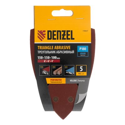 Треугольник абразивный на ворc. подложке под "липучку", перф., P 180, 150х150х100 мм, 5 шт. Denzel купить в Москве с доставкой по всей России | ProtosMarket.ru