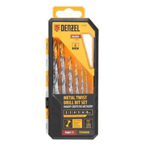 Набор сверл по металлу, 2-8мм, Р6М5-TiN, Golden Tip, 6 шт Denzel купить в Москве с доставкой по всей России | ProtosMarket.ru